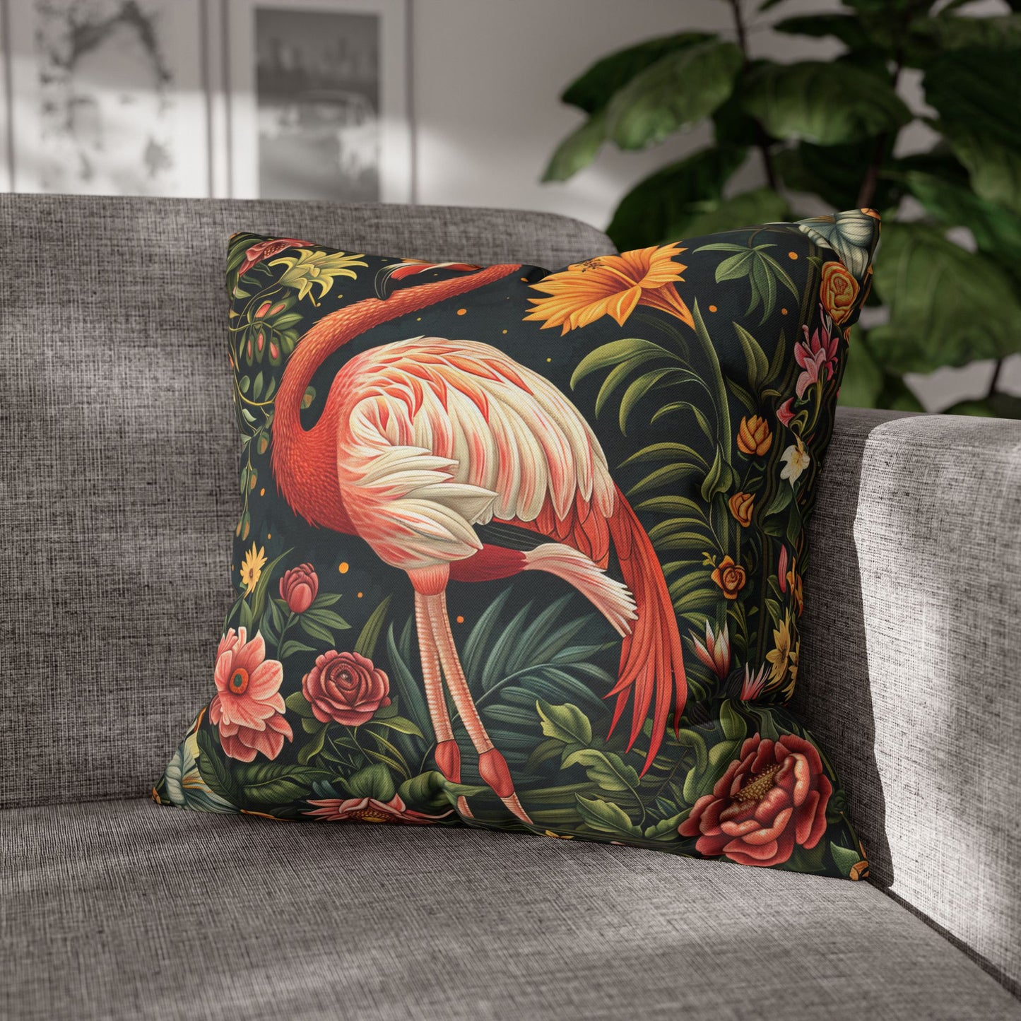 ropical Flamingo Throw Pillowcase: Morris Inspired Floral Decor
