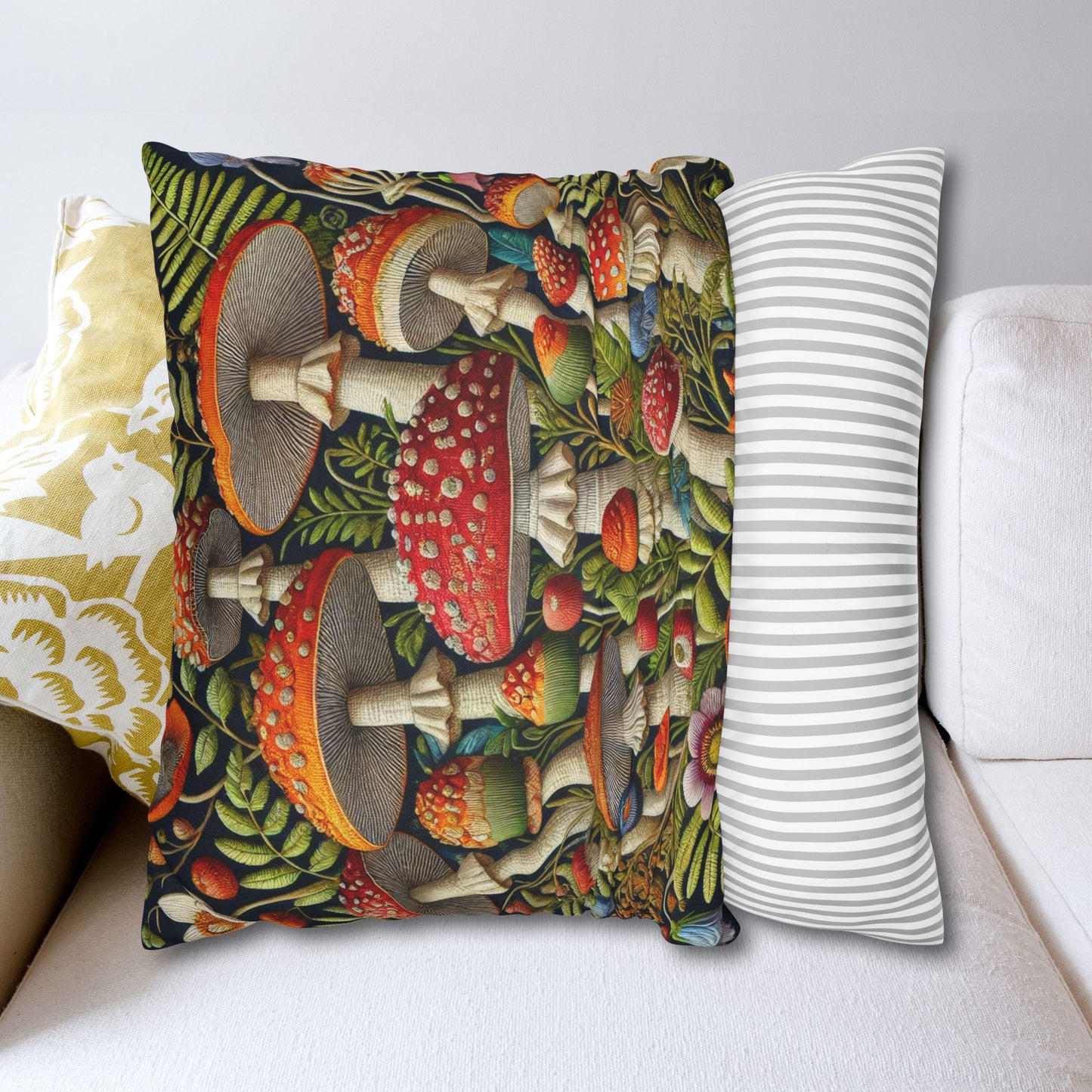Mushroom Decorative Pillowcase: Faux Embroidered Botanical Design