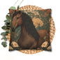 Majestic Horse Floral Pillow, William Morris Style Botanical Equestrian Cushion