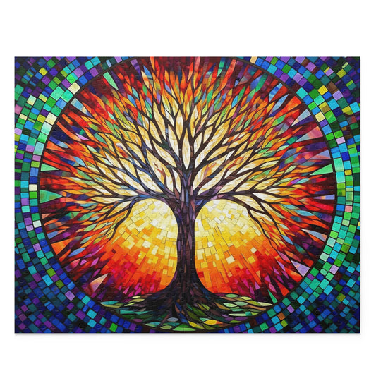 Colorful Tree of Life Mosaic Stained Glass Puzzle (120, 252, 500-Piece) Gift-Ready Box, Adult Jigsaw Puzzle