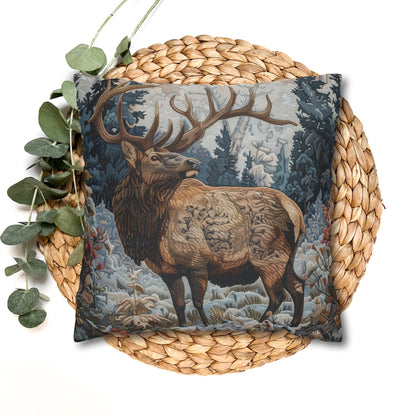 Art Nouveau Elk Frosted Pines Winter Blooms Pillowcase William Morris Inspired