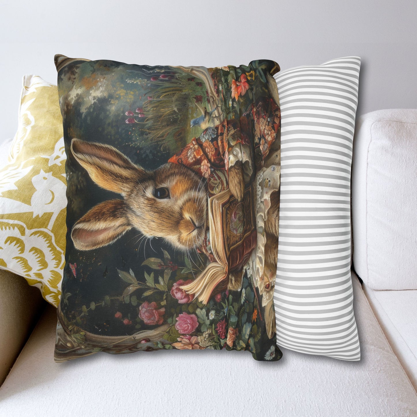 Rococo Bunny With Vintage Book Pillowcase
