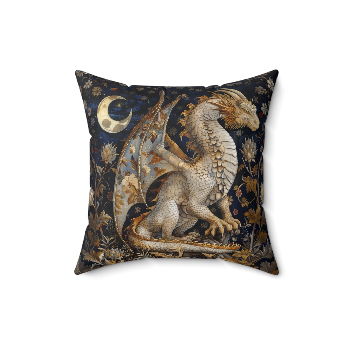 Victorian Dragon Pillow: Whimsical Crescent Moon and Stars Home Decor