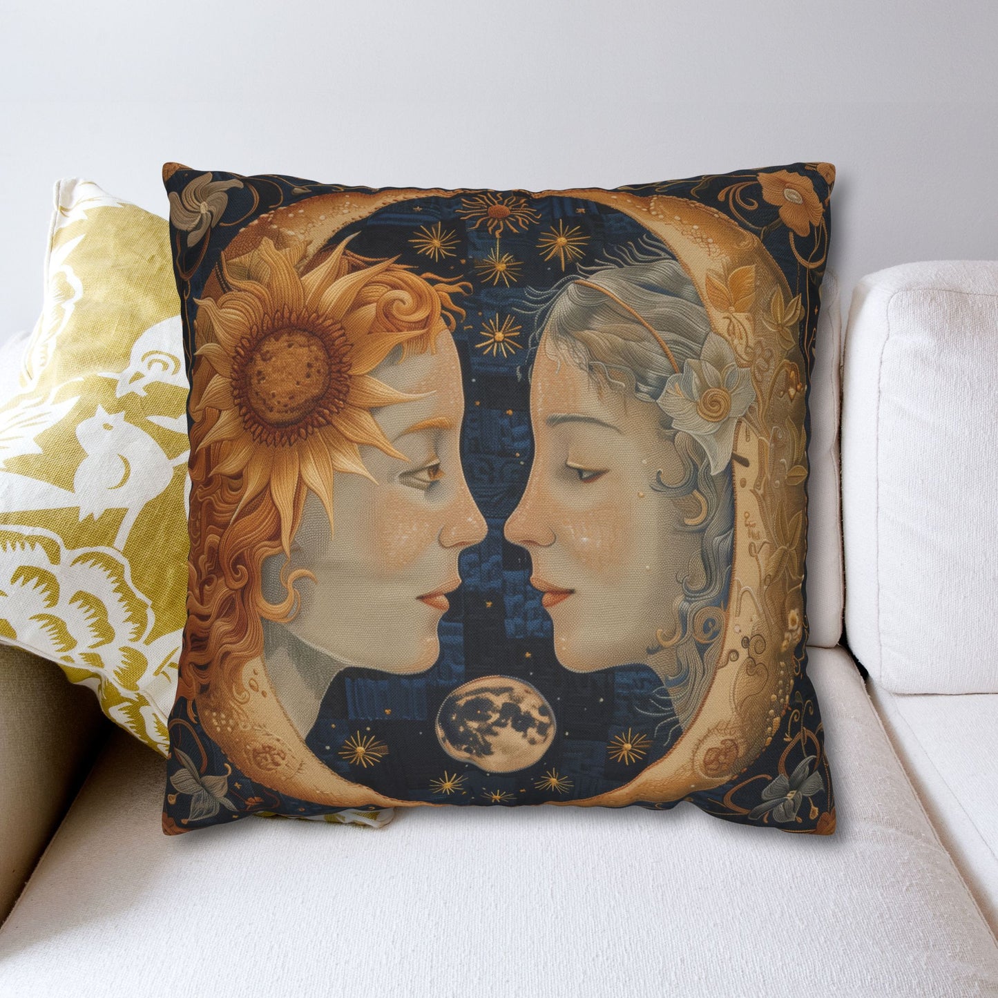 Celestial Embrace Pillow case| Moon & Sun Decor, Astrology Home Accent, Cozy Gift for Astrology Lovers, Living Room Cushion, Boho Pillow