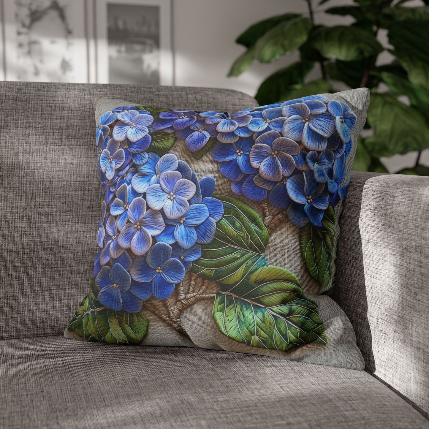 Hydrangea Purple Blue Decorative Pillowcase, Botanical Home Decor Pillowcase