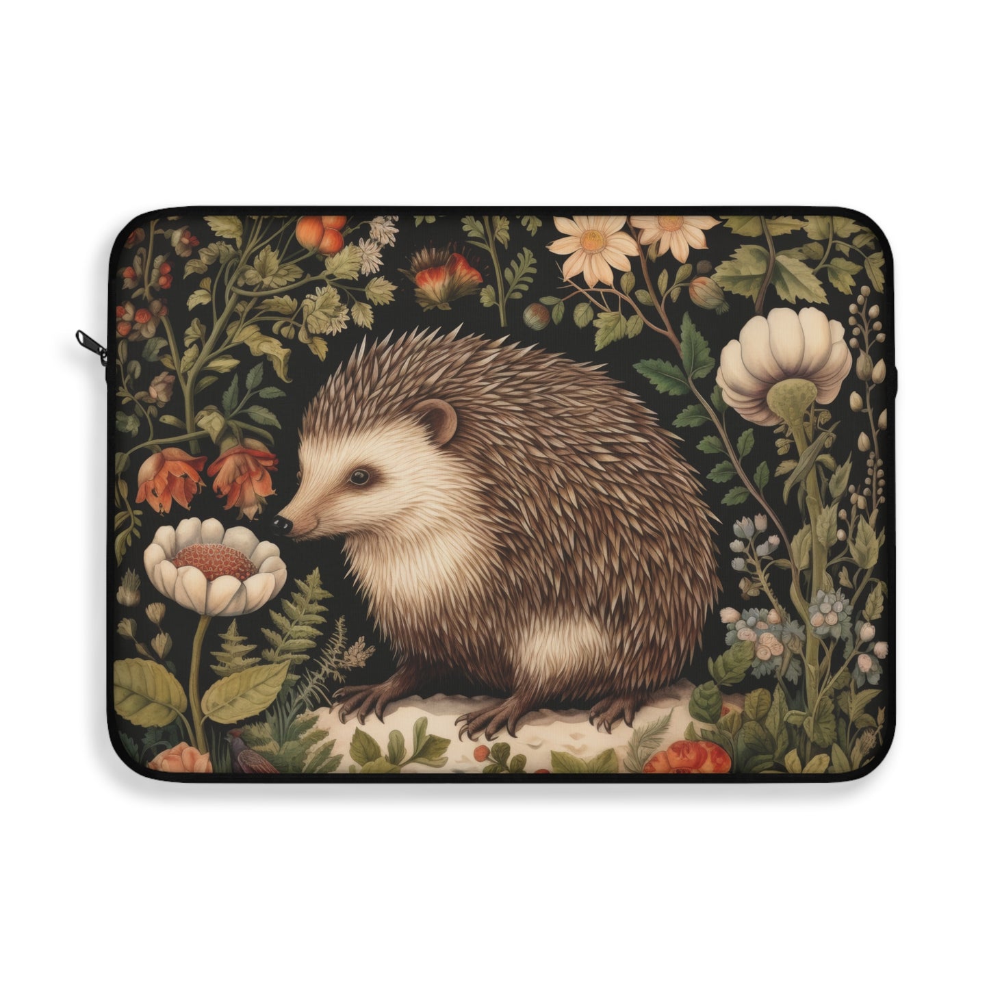 Hedgehog Laptop Sleeve, William Morris Inspired Woodland Floral Art Case, Cute Botanical Animal Laptop Cover (12”, 13”, 15”)