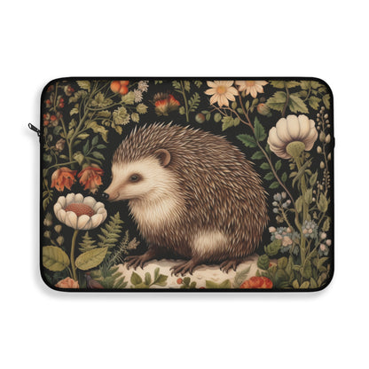 Hedgehog Laptop Sleeve, William Morris Inspired Woodland Floral Art Case, Cute Botanical Animal Laptop Cover (12”, 13”, 15”)