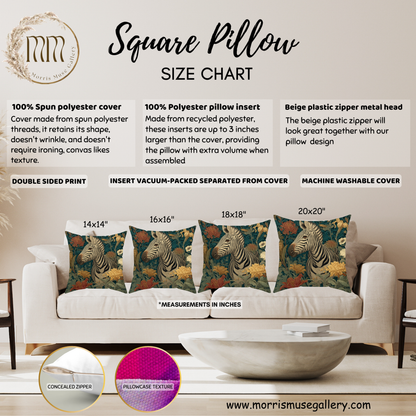 Zebra Botanical Decorative Pillow, William Morris Style Botanical Animal Cushion for Elegant Home Décor