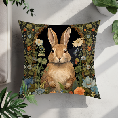 Bunny Garden Throw Pillow, Cute Rabbit Floral Decorative Pillow