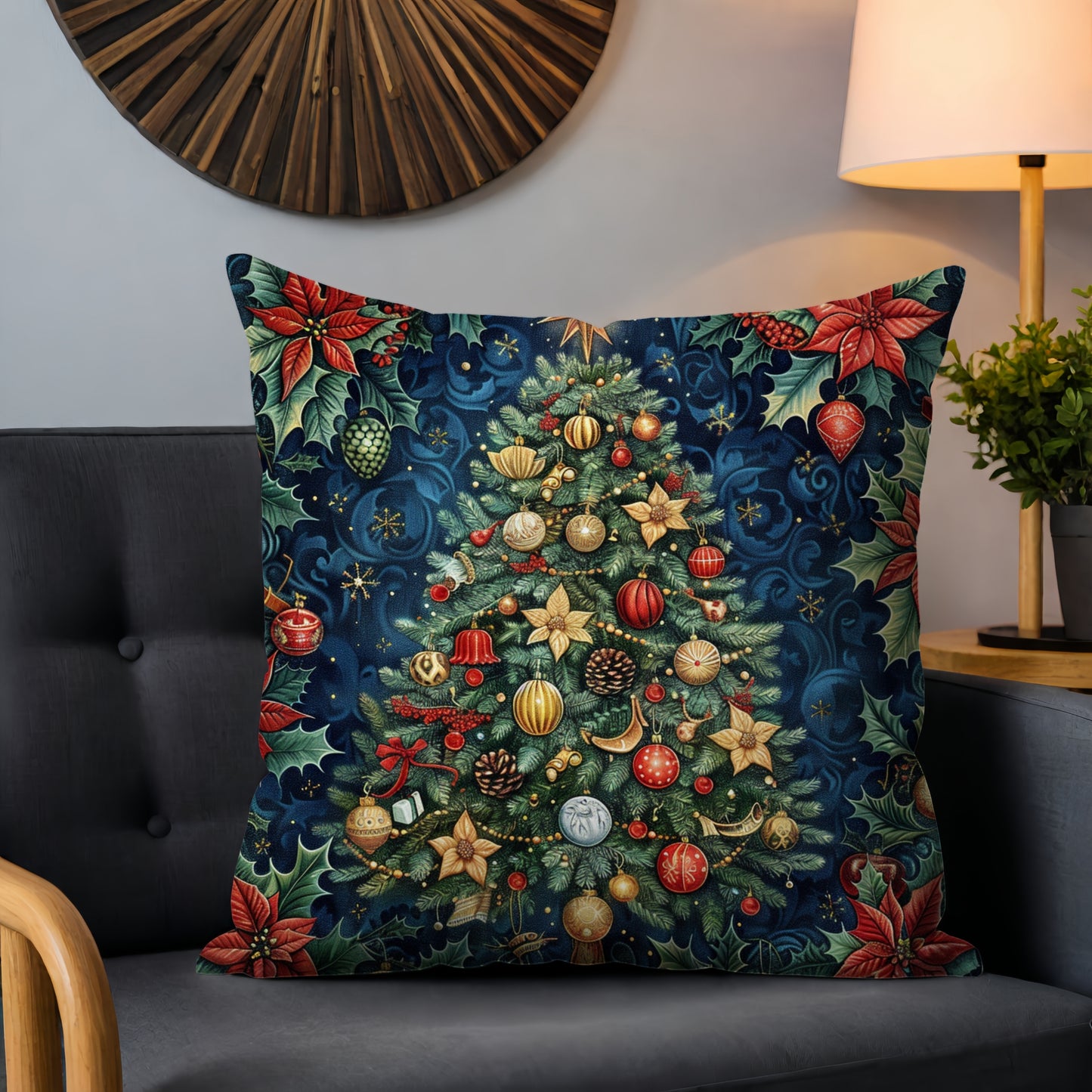 Christmas Tree Pillow, Holiday Throw Cushion, Festive Decor Gift, Elegant William Morris Inspired Design