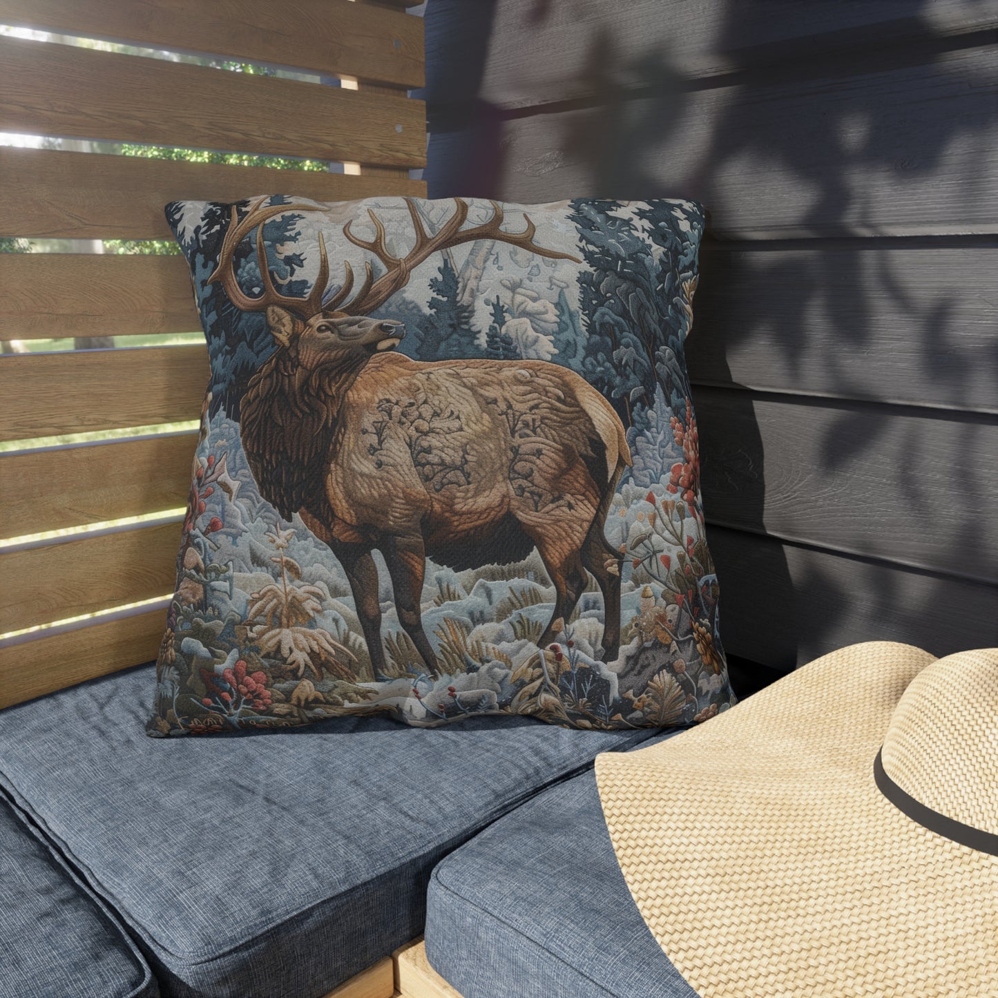 Majestic Elk Outdoor Pillow, Winter Woodland Throw Pillow, Rustic Cabin Cushion, Forest Deer Decor, Lodge Accent Pillow, Nature Gift, Elk Lover Pillow