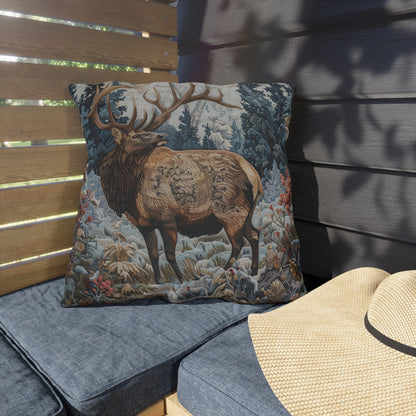 Majestic Elk Outdoor Pillow, Winter Woodland Throw Pillow, Rustic Cabin Cushion, Forest Deer Decor, Lodge Accent Pillow, Nature Gift, Elk Lover Pillow