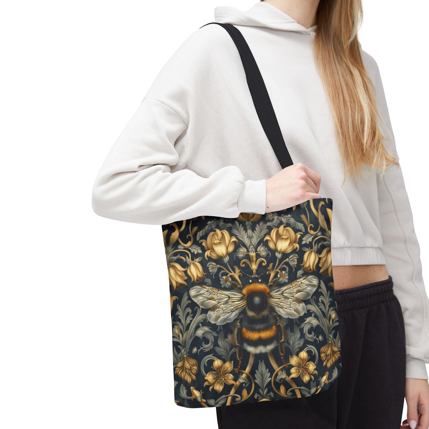 Vintage Bumblebee Floral Tote Bag | Botanical Insect Market Bag | Cottagecore Bee Shopper