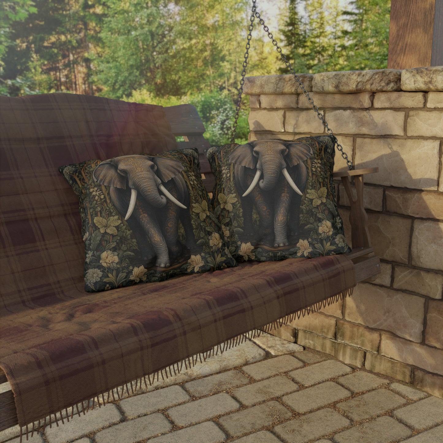 Elephant Outdoor Pillow, Safari Animal Throw Pillow, Jungle Botanical Cushion, Wildlife Decor, Rustic Nature Accent Pillow, Boho Safari Gift, Elephant Lover Pillow