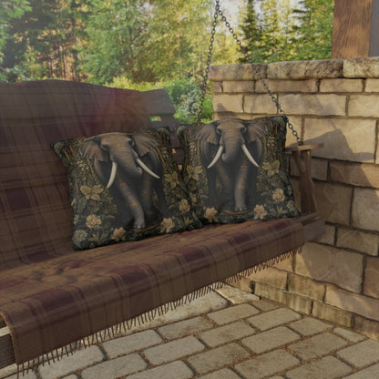 Elephant Outdoor Pillow, Safari Animal Throw Pillow, Jungle Botanical Cushion, Wildlife Decor, Rustic Nature Accent Pillow, Boho Safari Gift, Elephant Lover Pillow