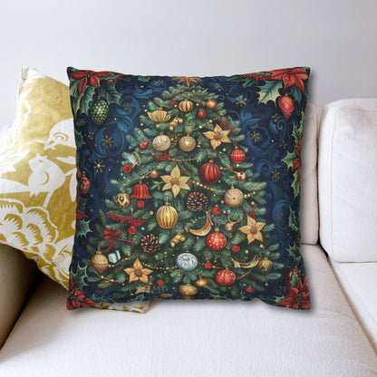 Christmas Tree Pillowcase, Holiday Throw Cushion, Festive Decor Gift, Elegant William Morris Inspired Design