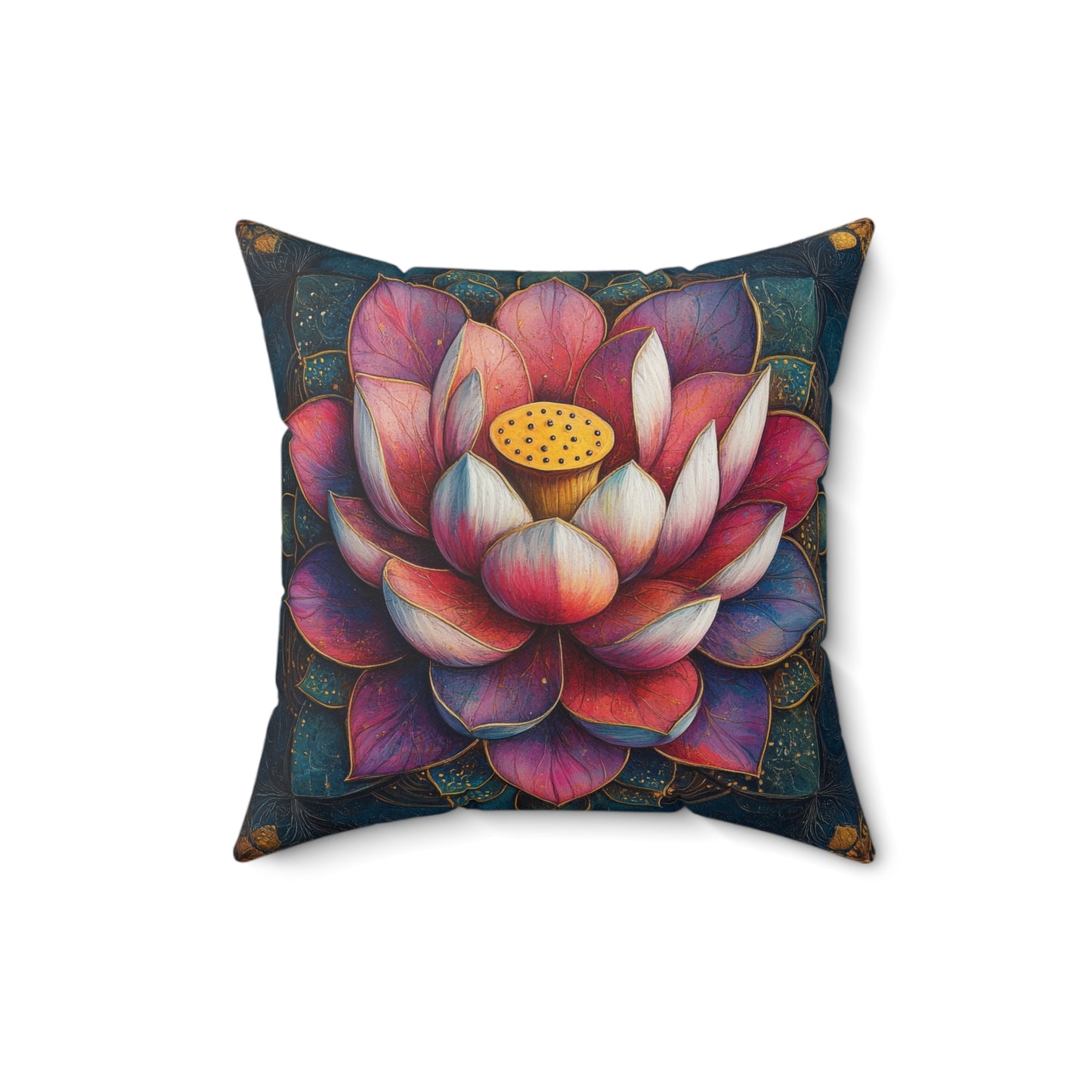 Art Deco Lotus Mandala Decorative Pillow, Lotus Home Decor Pillow
