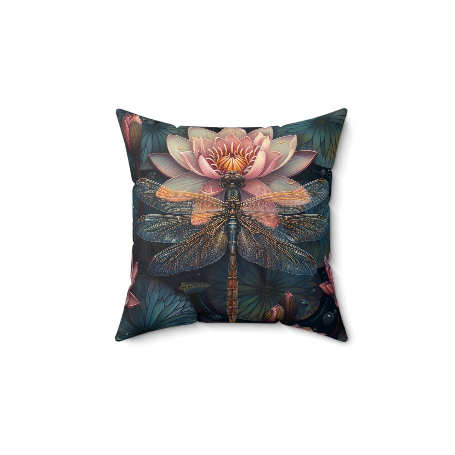 Art Deco Dragonfly Throw Pillow: William Morris Water Lily Design