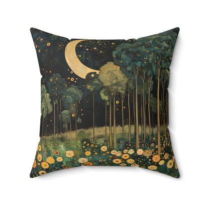 Moonlit Forest Decorative Pillow, Gustav Klimt Inspired Night Sky Botanical Cushion