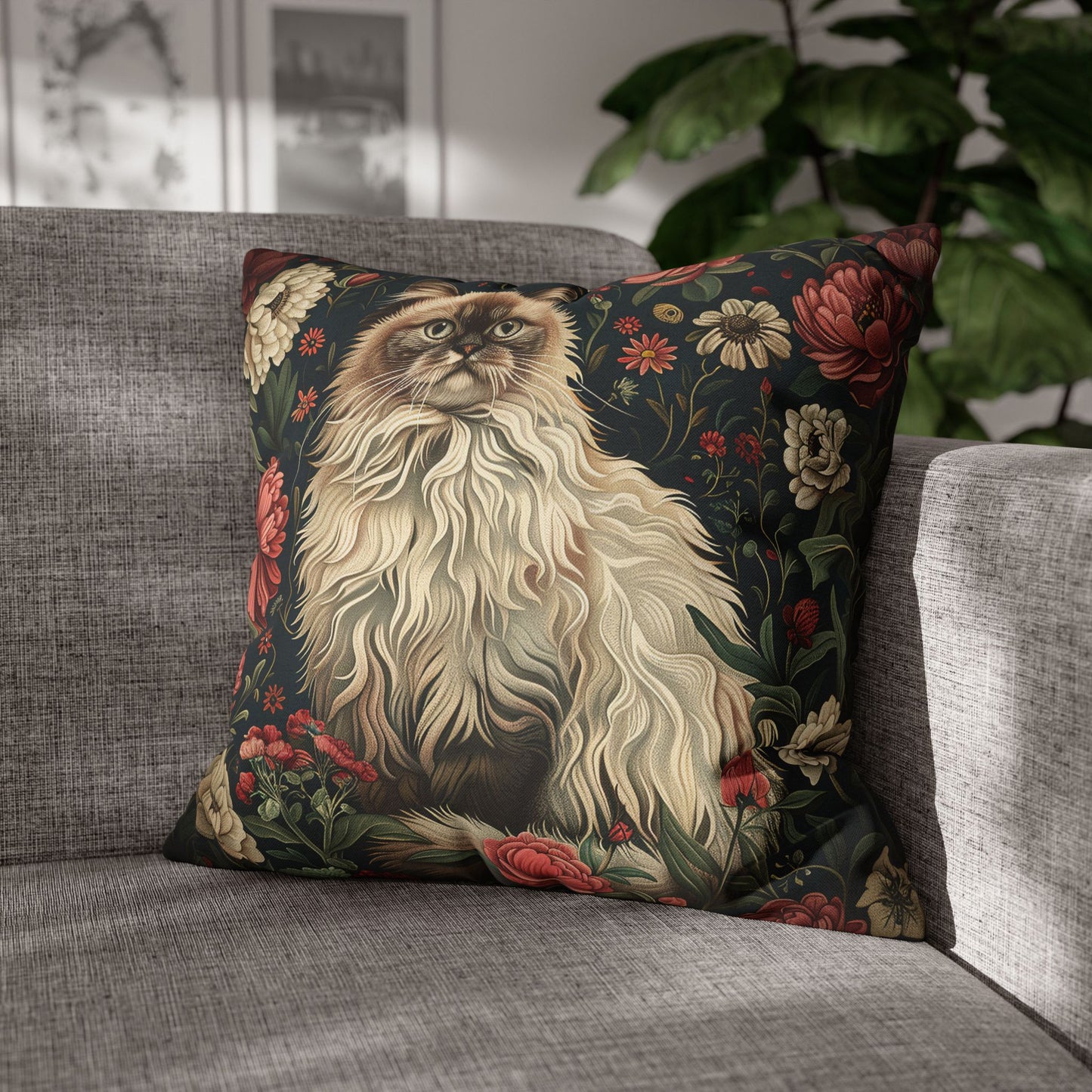William Morris Inspired Botanicals Ragdoll Cat Pillowcase