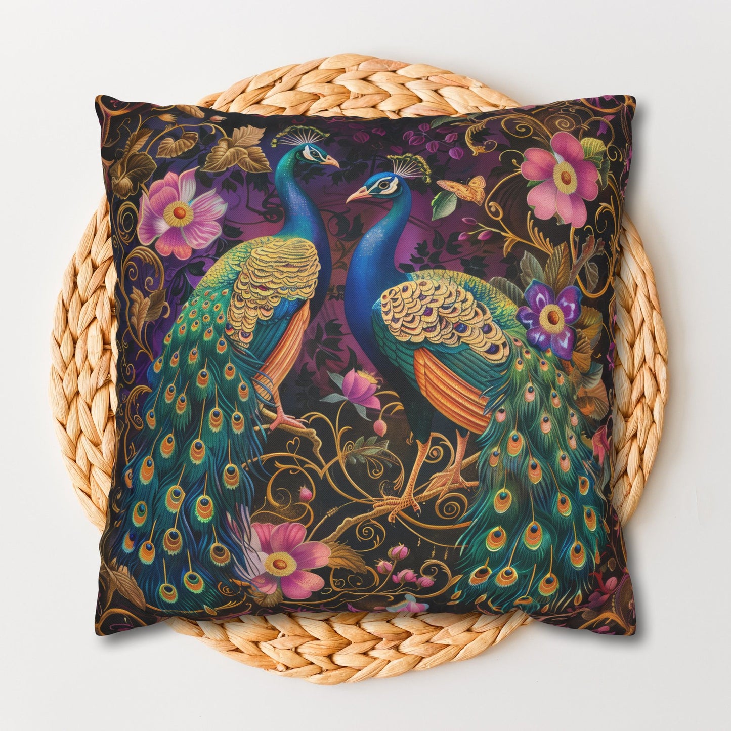 Pillowcase Peacocks Pink Florals Victorian Ornate Decorative, William Morris Inspired Home Decor