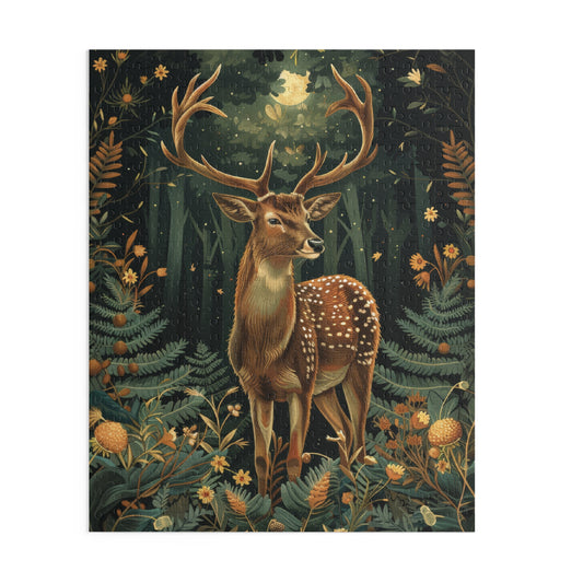 William Morris Inspired Forest Deer Jigsaw Puzzle Box | Cottage-core Art Nouveau Puzzle Box (120, 252, 500-Piece)