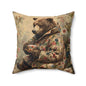 Cozy Floral Bear Tea Time Pillow Decorative Square Throw Pillow
