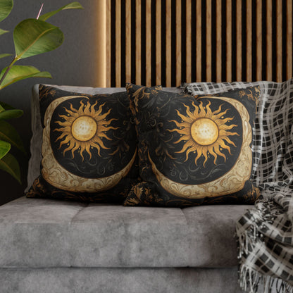 Celestial Sun and Moon Gold Ornate Gothic Polyester Square Pillowcase