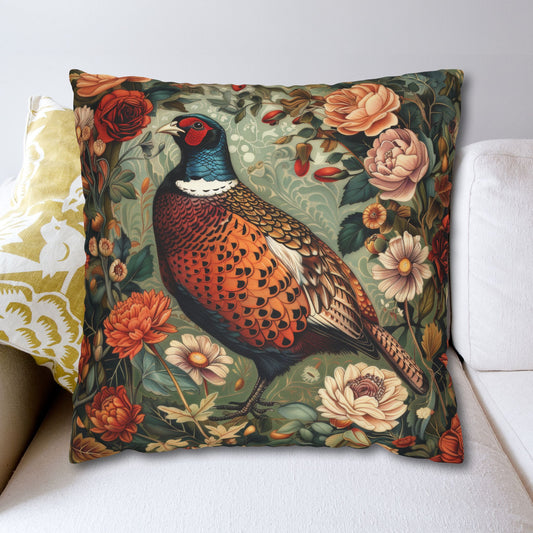 Botanical Pheasant Throw Pillow:case William Morris Style Cottage Decor