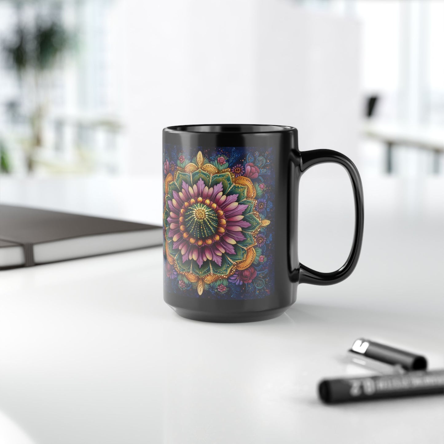 Cactus Mandala Kitchenware Black Coffee Mug 11oz, 15oz