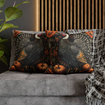 Thanksgiving Turkey Pillowcase, Autumn Harvest Cushion with Pumpkins & Flowers, Rustic Fall Farmhouse Decor