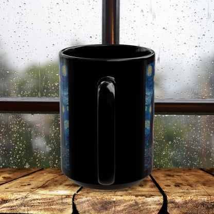 Halloween Pumpkin Art Mug, Black Mug for Halloween Decor, Starry Night Inspired, Spooky Coffee Cup, Gift for Pumpkin Lovers
