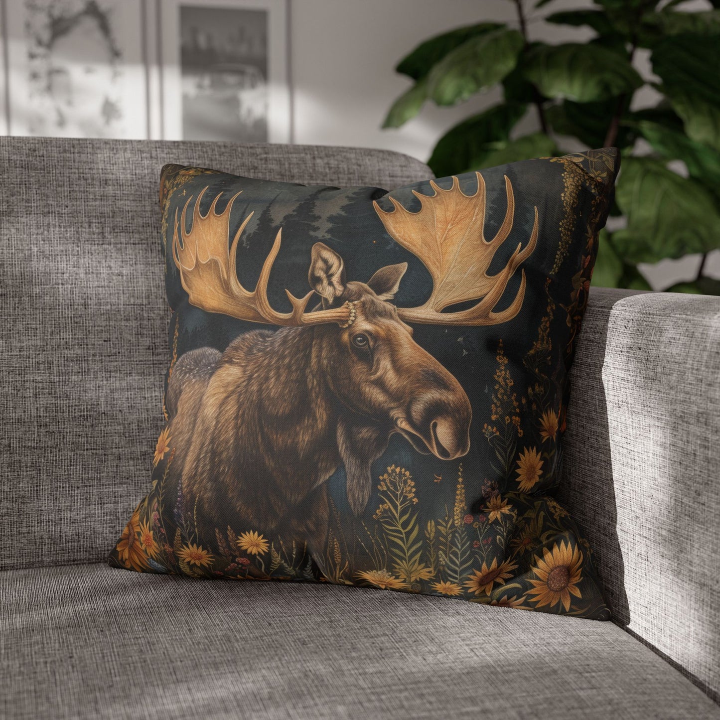 William Morris Inspired Woodland Moose Wildflowers Decorative Pillowcase