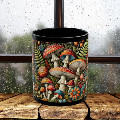 Mushroom Mug: Faux Embroidered Botanical Coffee Cup, Nature Lover Gift