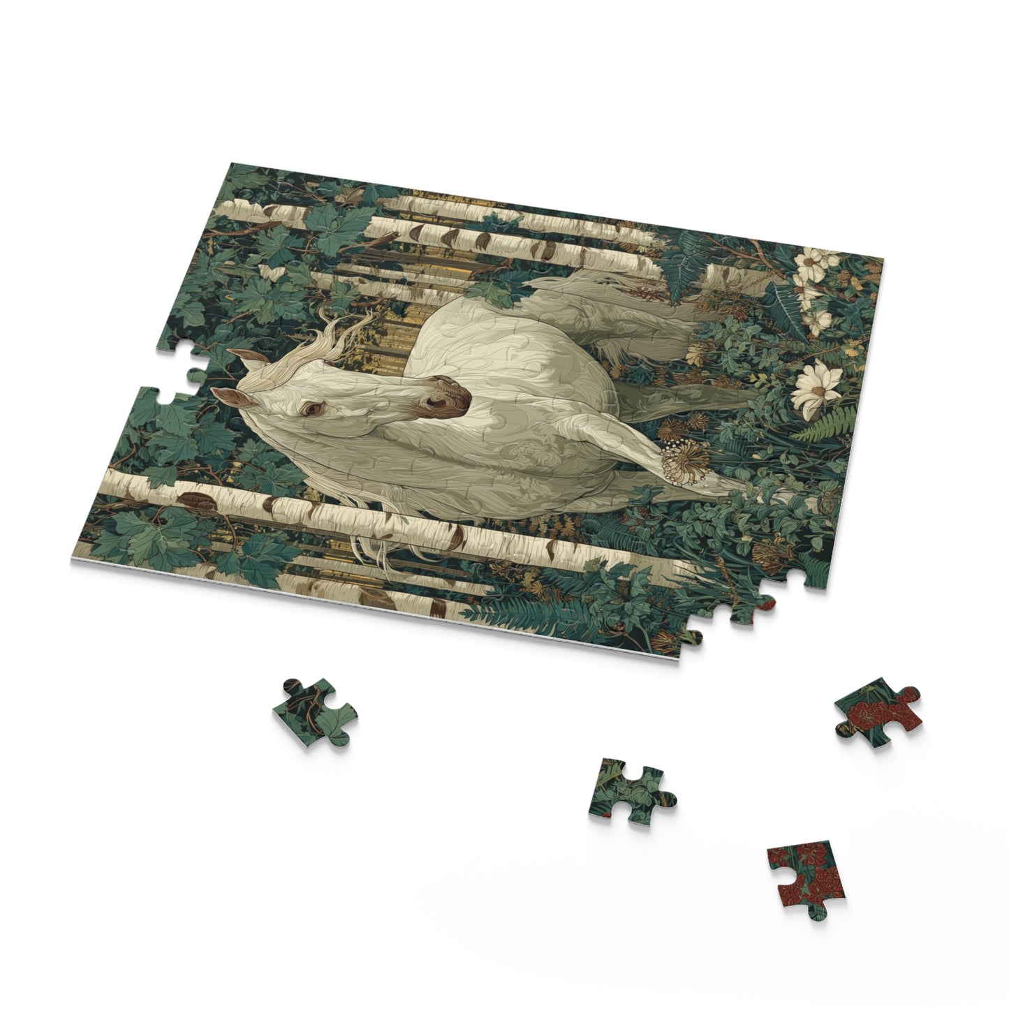 White Horse Woodland Puzzle, William Morris Inspired Forest Jigsaw for Adults & Teens
