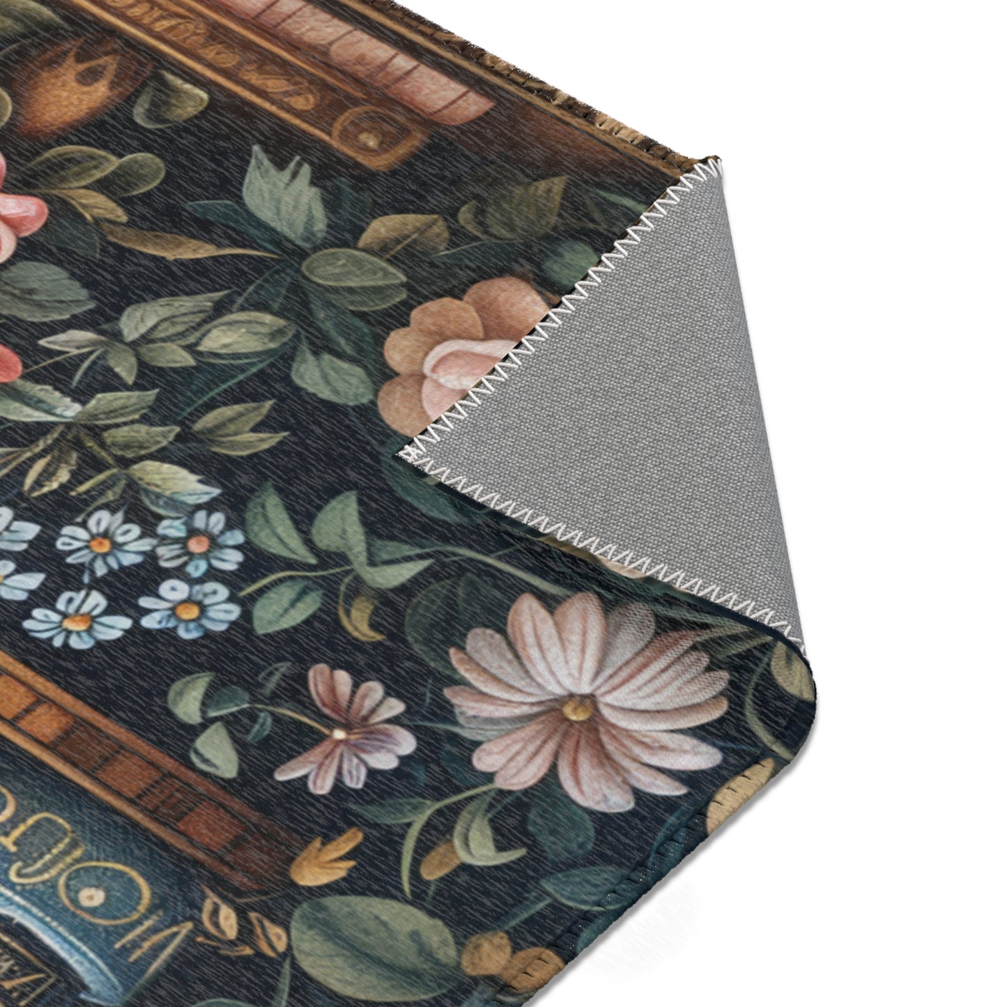 Floral Bookshelf Area Rug: William Morris Inspired, Cozy Decor