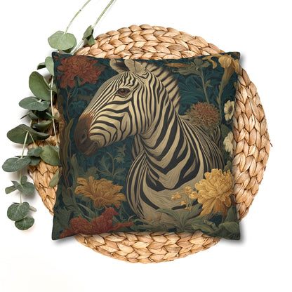 Zebra Botanical Decorative Pillowcase, William Morris Style Botanical Animal Cushion for Elegant Home Décor
