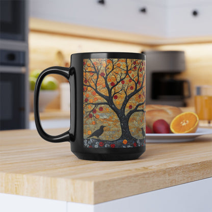 Autumn Apple Tree Art Mug | Black Ceramic Coffee Cup