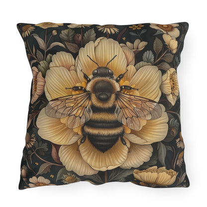 Bee Outdoor Pillow, Bumblebee Throw Pillow, Floral Garden Cushion, Pollinator Decor, Botanical Accent Pillow, Nature Lover Gift, Bee Lover Pillow