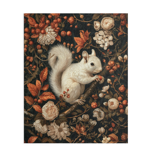 Jigsaw Puzzle - Woodland Squirrel Art Nouveau, William Morris Inspired Fall Autumn, Cottagecore Box (120, 252, 500-Piece)