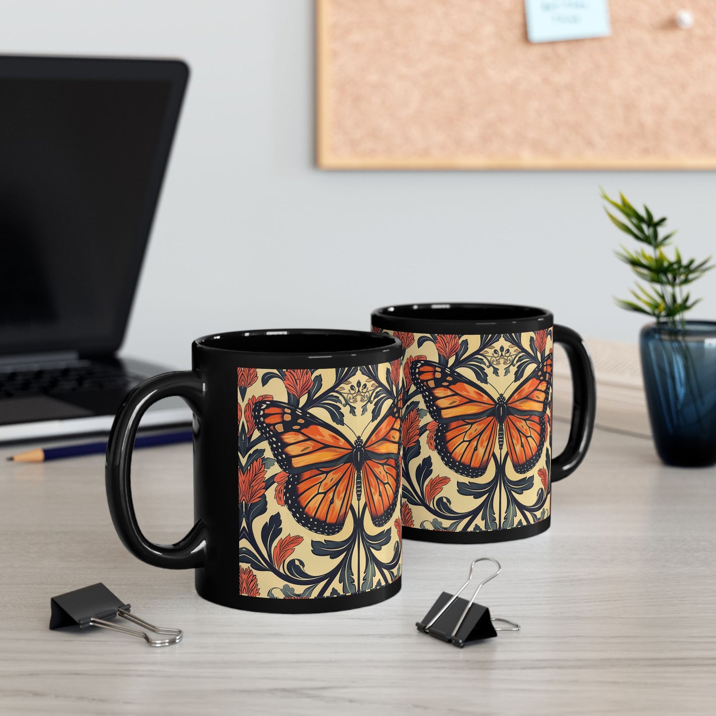 William Morris Inspired Monarch Butterfly Coffee Mug 11oz, 15 oz