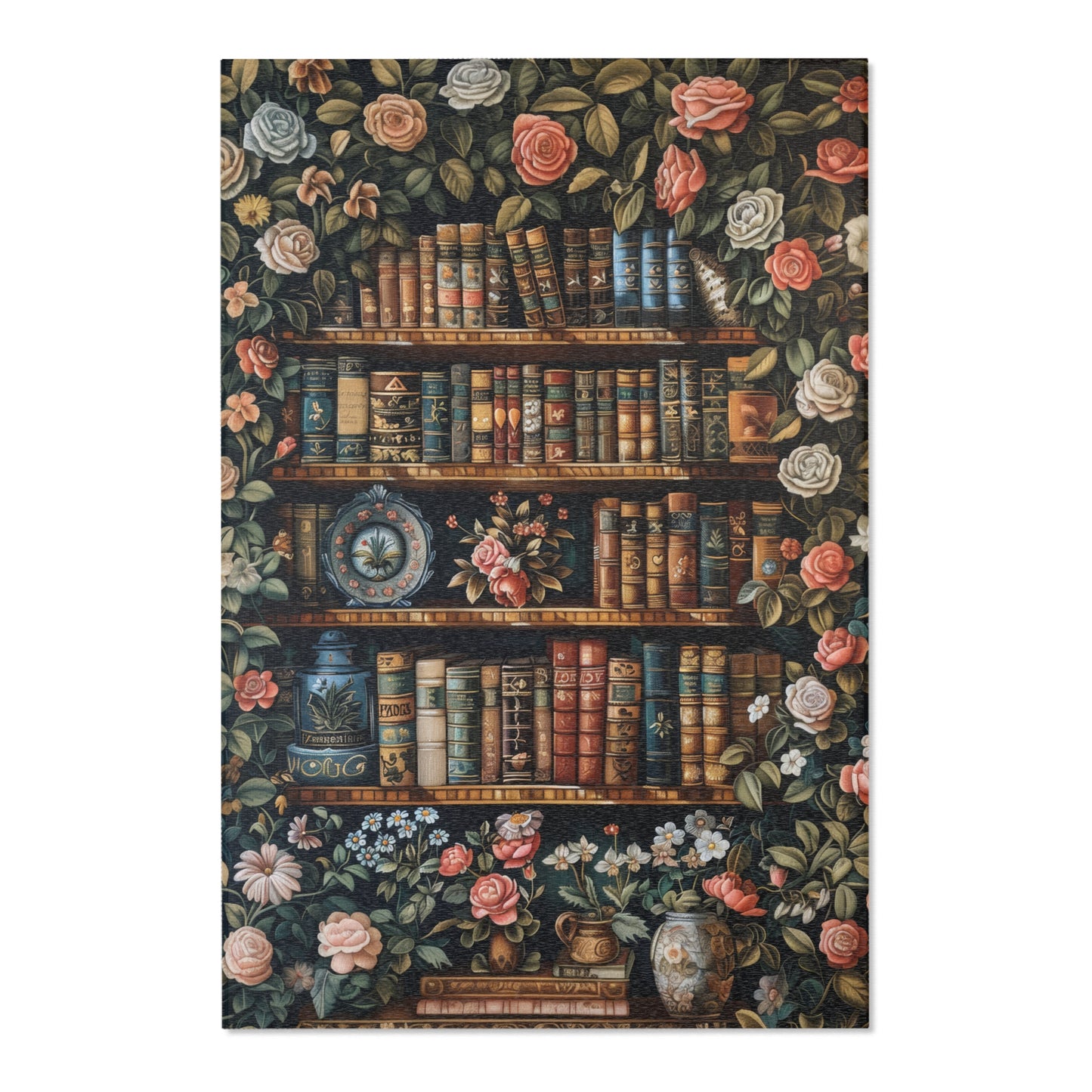 Floral Bookshelf Area Rug: William Morris Inspired, Cozy Decor