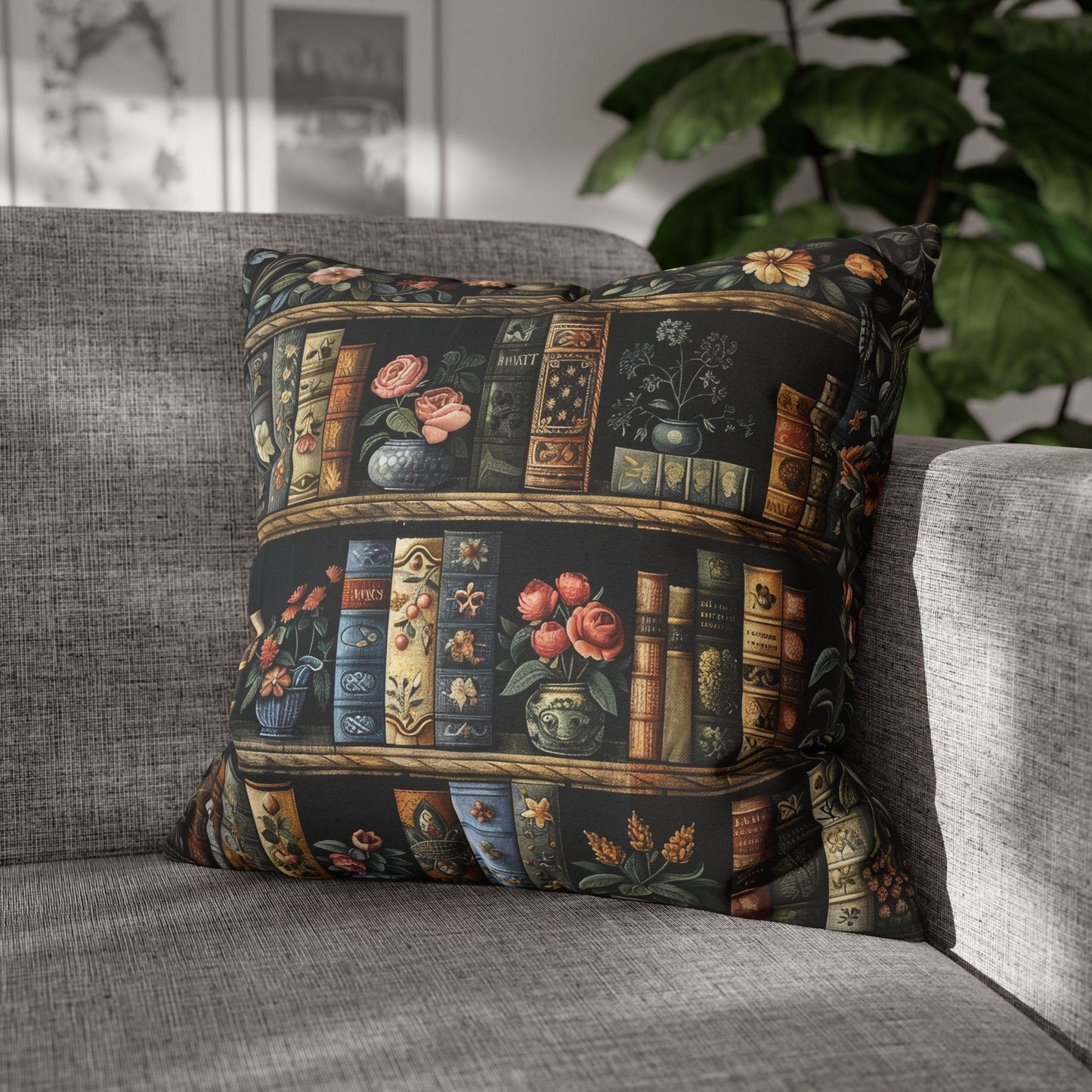 Whimsical Bookshelf Botanicals William Morris Style Pillowcase