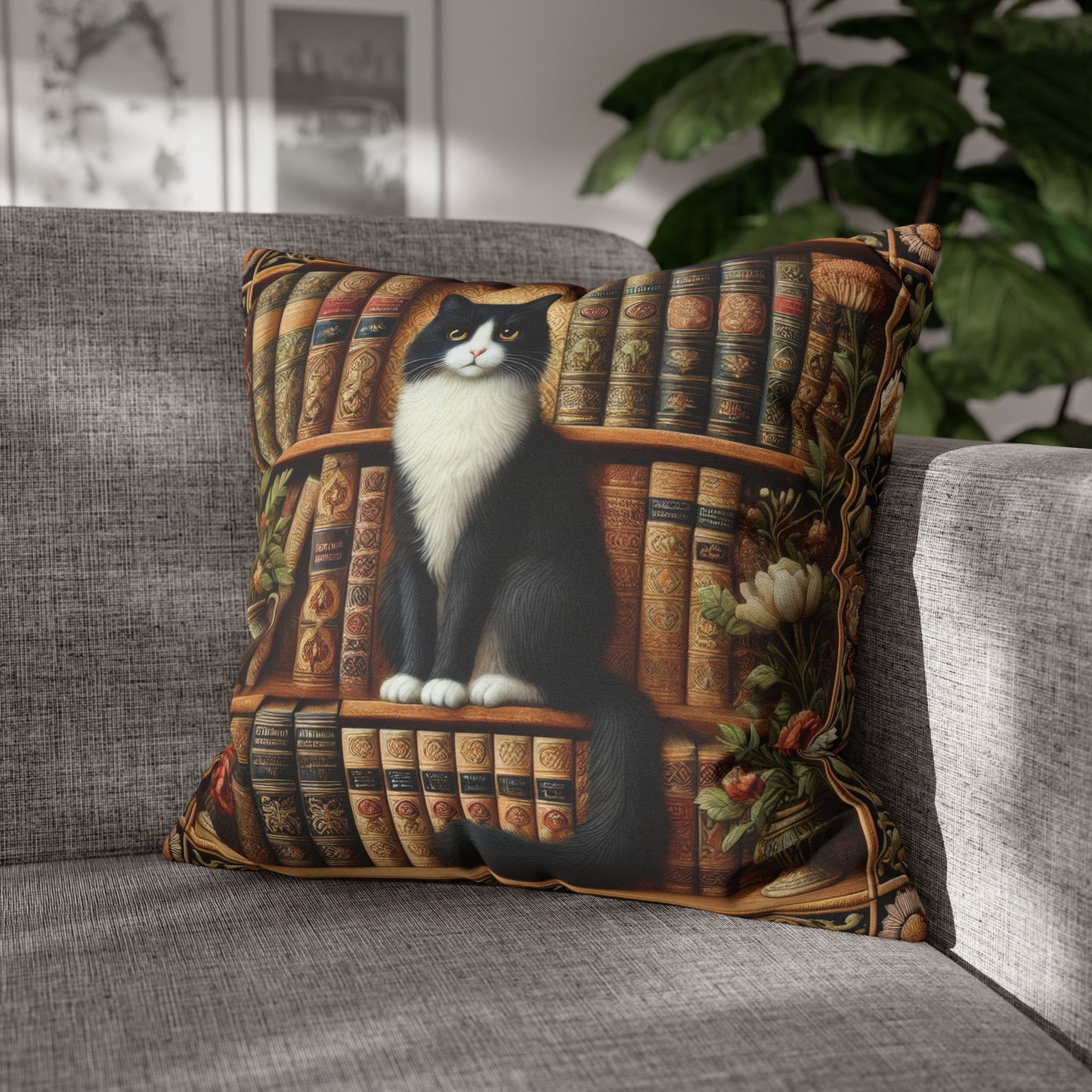 Cat Bookshelf Pillowcase: Whimsical Book Lover Home Decor