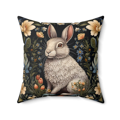 Botanical Bunny William Morris Inspired Pillow, Decorative Rabbit Cushion, Spun Polyester Square Pillow