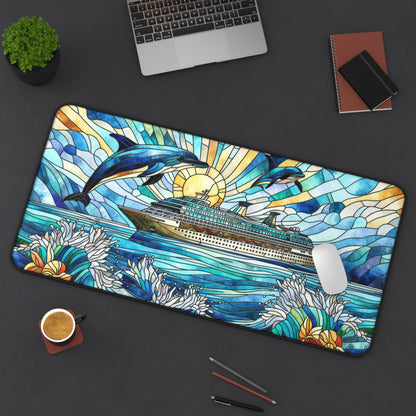 Cruise Ship Dolphins Stained Glass  Desk Mat 2 Sizes | Office Decor GiftDesk Mats