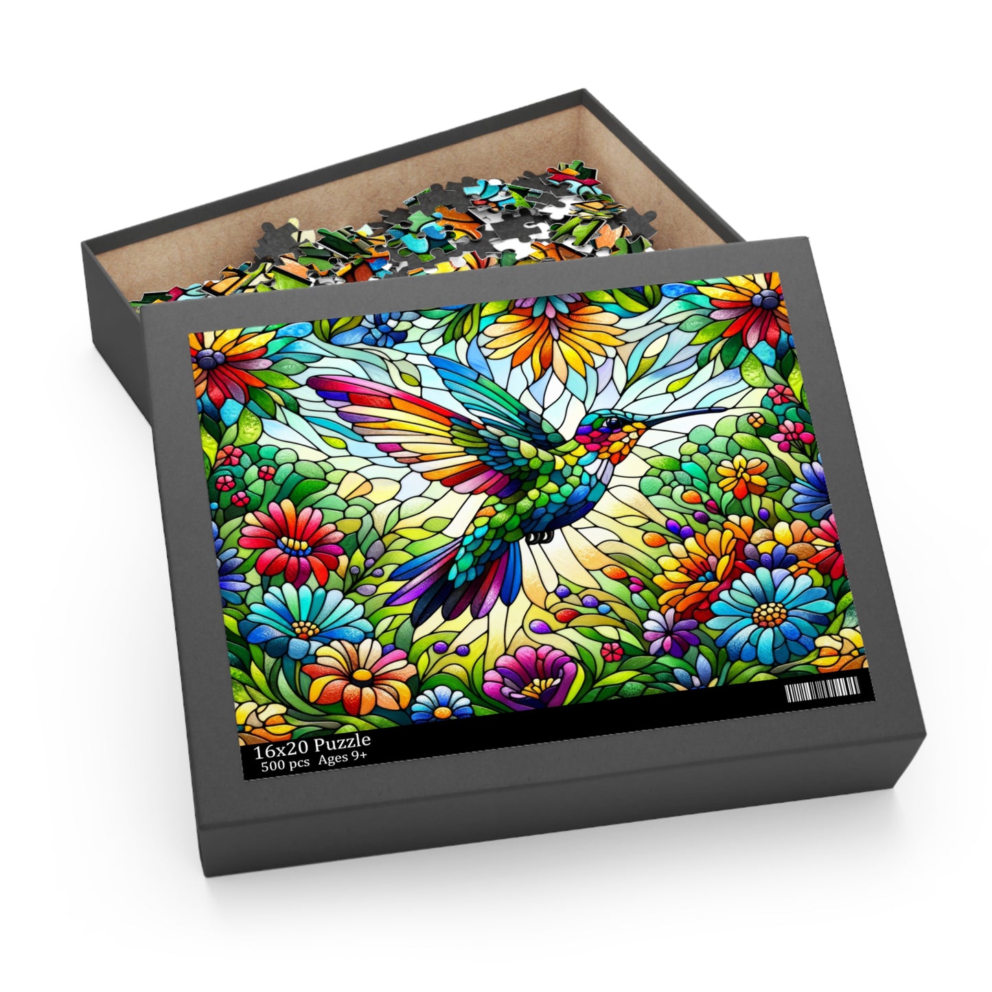 Stained Glass Spring Hummingbird Puzzle (120, 252, 500-Piece) Family Jigsaw Puzzle, Puzzle Box Gift