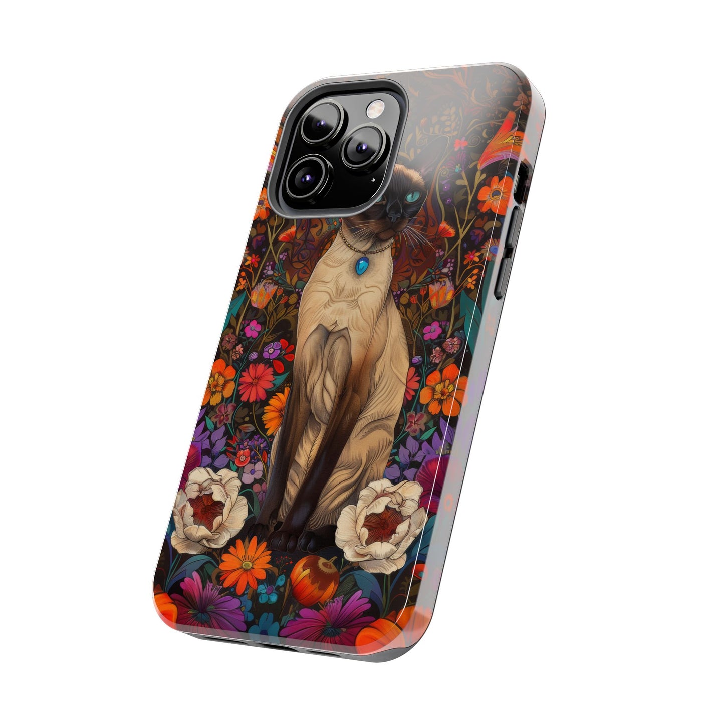 Art Deco Siamese Cat In The Style of William Morris iPhone Tough Case