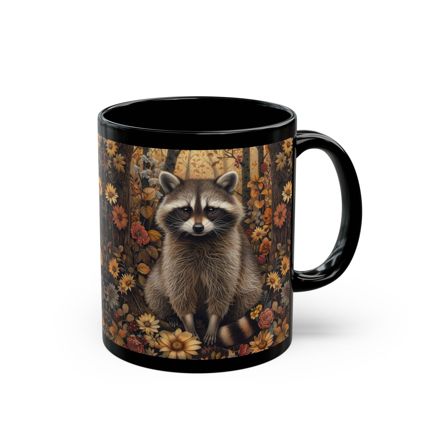 Woodland Fall Botanical Raccoon Mug, Nature Lover Gift, Coffee Cup, Tea Mug, Forest Animal Kitchen Decor, Cute Wildlife Ceramic Drinkware