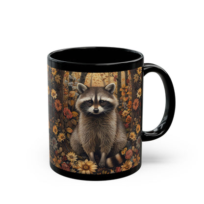 Woodland Fall Botanical Raccoon Mug, Nature Lover Gift, Coffee Cup, Tea Mug, Forest Animal Kitchen Decor, Cute Wildlife Ceramic Drinkware